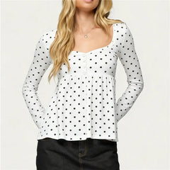 Polka Dot Peplum Long Sleeve Top