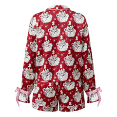 Christmas Satin Button Down Shirt And Pajama Shorts Set