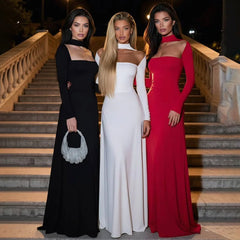 Long Sleeve Neck Cut Out Maxi Dress