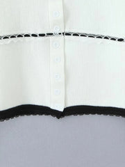 White Knit O-Neck Long Sleeve Top And Low Waist Shorts Set