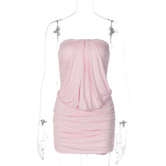 Draped Front Gathered Bodycon Strapless Mini Dress