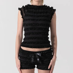 Black ruffled top and shorts set