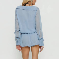 Long Sleeve V-Neck Mesh Cover Up Mini Dress