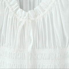 Ruched Puff Sleeve Elastic Midi Long Dress