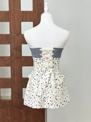Printed Plaid Patchwork Corset Top And Mini Skirt Set