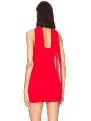 Strapless Folds Mini Dress With Mesh Scarf