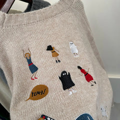 Embroidery Knit Tiny Graphic Sweater