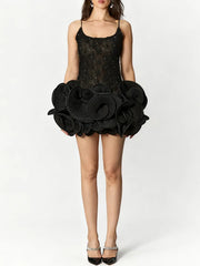 Sheer Strap 3d Flower Frill Mini Dress