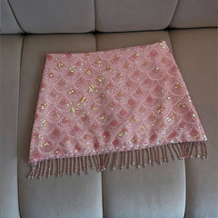 Sequin Shell Fringe High Waist Mini Skirt