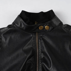 Black PU Leather High Neck Zipper Jacket