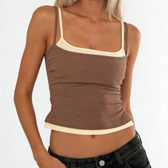 Colour Block Square Neck Spaghetti Strap Crop Top