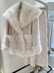 White Fur Plush 3 Piece Pajama Set