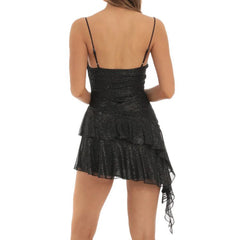 Black ruffled dress - back view