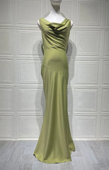 Satin Cowl Neck Backless Maxi Dress