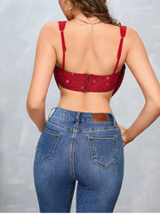Red Bralette Rhinestone Cowl Crop Top