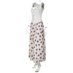 White Print Polka Dot Sleeveless Maxi Dress
