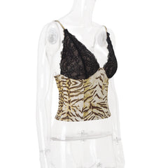 Leopard Printed Lace Patchwork Cami Top