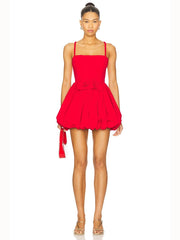 Red 3D flower Ball Gown Hem Mini Dress