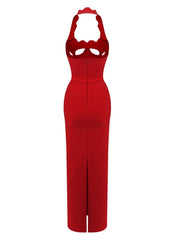 Halter Neck Hollow Out Design Bandage Maxi Dress