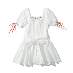 White Bowknot Red Mini Dress