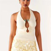 Plunging Front Cutout Halter Tank Top