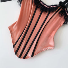 Velvet Peach Bow Tie Up Corset Top