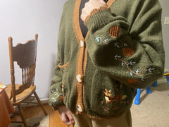 Fox Embroidery Cropped Open Front Cardigan