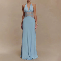 Satin Lace Patchwork V-neck Midi Dress