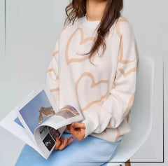 Love Jacquard Round Neck Sweater