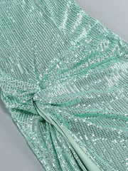 Spaghetti Strap Sequins Folds Long Dress