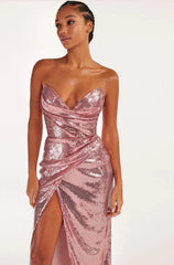 Sequined Strapless High Slit Maxi Dress