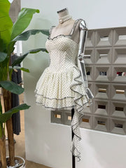 Polka Dot Tiered Ruffle Hem Mini Dress