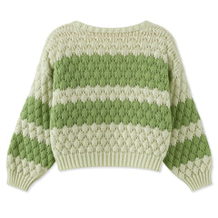 Color Block Long Sleeve Knit Short Cardigan