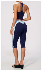 Two-Tone Contrast Seam Crop Top And Capri Leggings Set