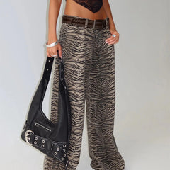 Leopard Print Straight Jeans Trousers