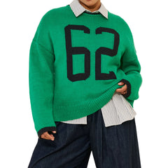 Number Embroidery Knit Sweater