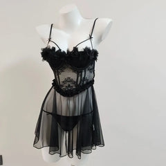 Frill Chest Pad See Through Nightdress