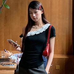 Black Frill Trim Sleeve Top