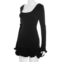 Long Sleeve Ruffles Hem Mini Dress