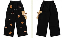 Bear Embroidery Wide Leg Sweatpants