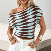 Off Shoulder Wavy Stripe Knit Crop Top