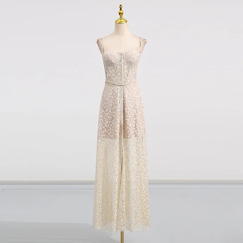 Beige lace dress on a mannequin - corset