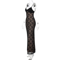 Black Lace Open Back Cami Maxi Dress