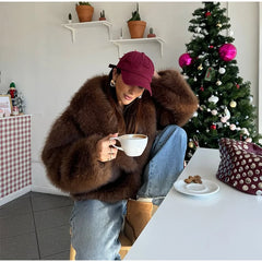 Brown Faux Fur Cropped Coat