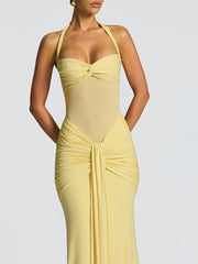 Sheer Patchwork Wrap Tie Up Maxi Dress