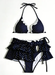 Triangle Bikini With Ruffle Cover Up Skirt Two Piece Set