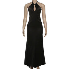 Black Satin Cut Out Halter Neck Maxi Dress