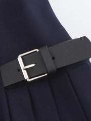 Black Buckle Solid Mini Dress