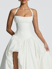 Halter Neck Puff Maxi Dress