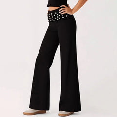 Rhinestone Waist Wide Leg Pants